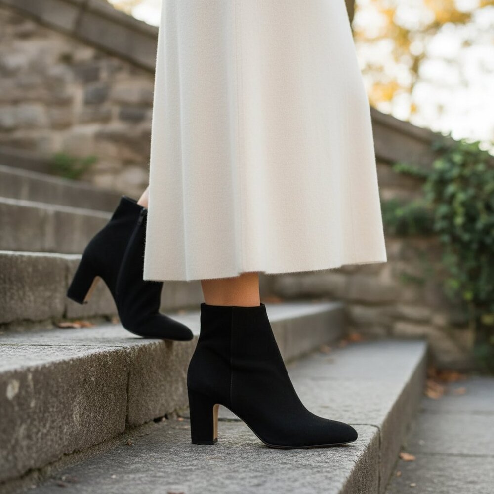 New HELENE ROUGE Suede Ankle Heel Women's Boots Black Size 38  MADE in SPAIN - Picture 7 of 7